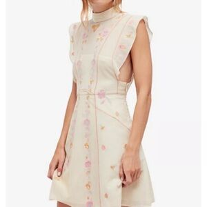 Free People Dress Riviera A-Line mini dress, embroidered, fully lined, size 6
